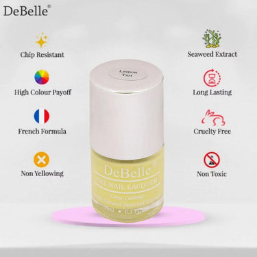 DeBelle Gel Nail Polish Lemon Tart (Lemon Yellow)|Non UV - Gel Finish |Chip Resistant | Seaweed Enriched Formula| Long Lasting|Cruelty and Toxic Free| 8ml Glossy Finish